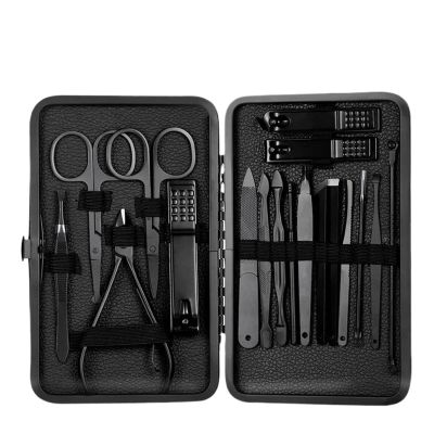 WANGHAI2024M Nail Clipper Set Stainless Steel Nail Clipper Cutter Trimmer Earpick Grooming Kit Manicure Pedicure Scissor Tweezer Nail Tools Set with Black Tra Nail Grooming Tools
