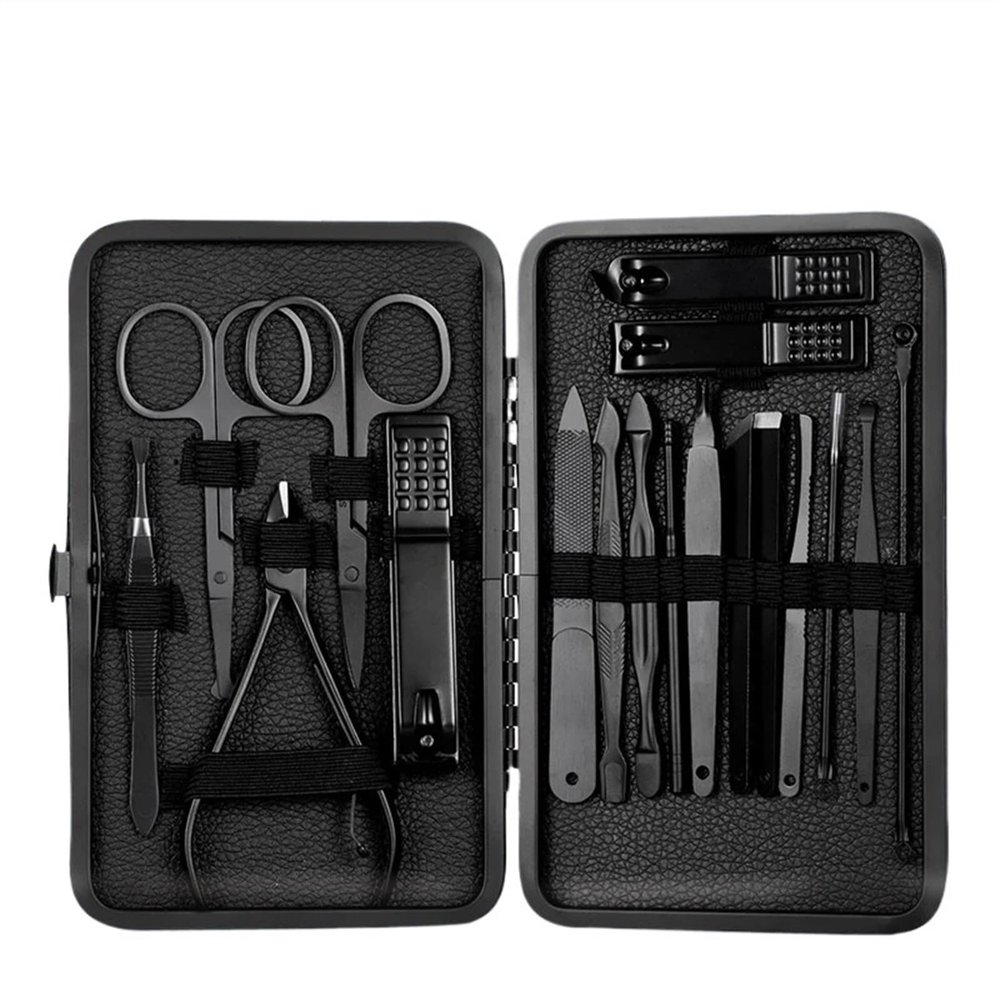 WANGHAI2024M Nail Clipper Set Stainless Steel Nail Clipper Cutter Trimmer Earpick Grooming Kit Manicure Pedicure Scissor Tweezer Nail Tools Set with Black Tra Nail Grooming Tools