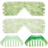 Hercicy 4 Pcs Jade Eye Mask and Hair Comb Set Green Jade Stone Eye Mask White Facial Cooling Set Guasha Scalp Comb Facial Massage Tool for Relax Alleviate Puffiness Esthetician Supplies view 1