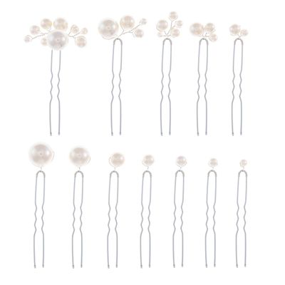 12 Pieces Bridal Wedding Hair Pins Handmade Pearl Bridal Hair Accessories for Brides Women Girls Silver