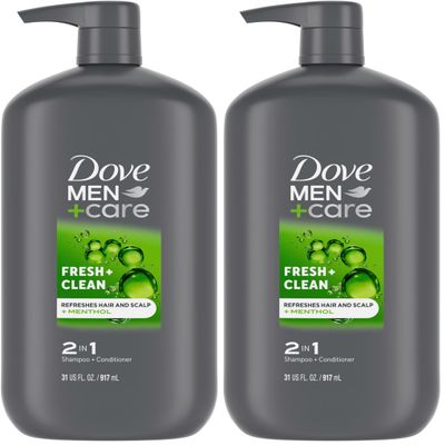 Dove Men+Care 2 in 1 Shampoo and Conditioner Fresh & Clean for Clean Hair Shampoo and Conditioner for Stronger, Healthy Hair Everyday 31 oz (Pack of 2)