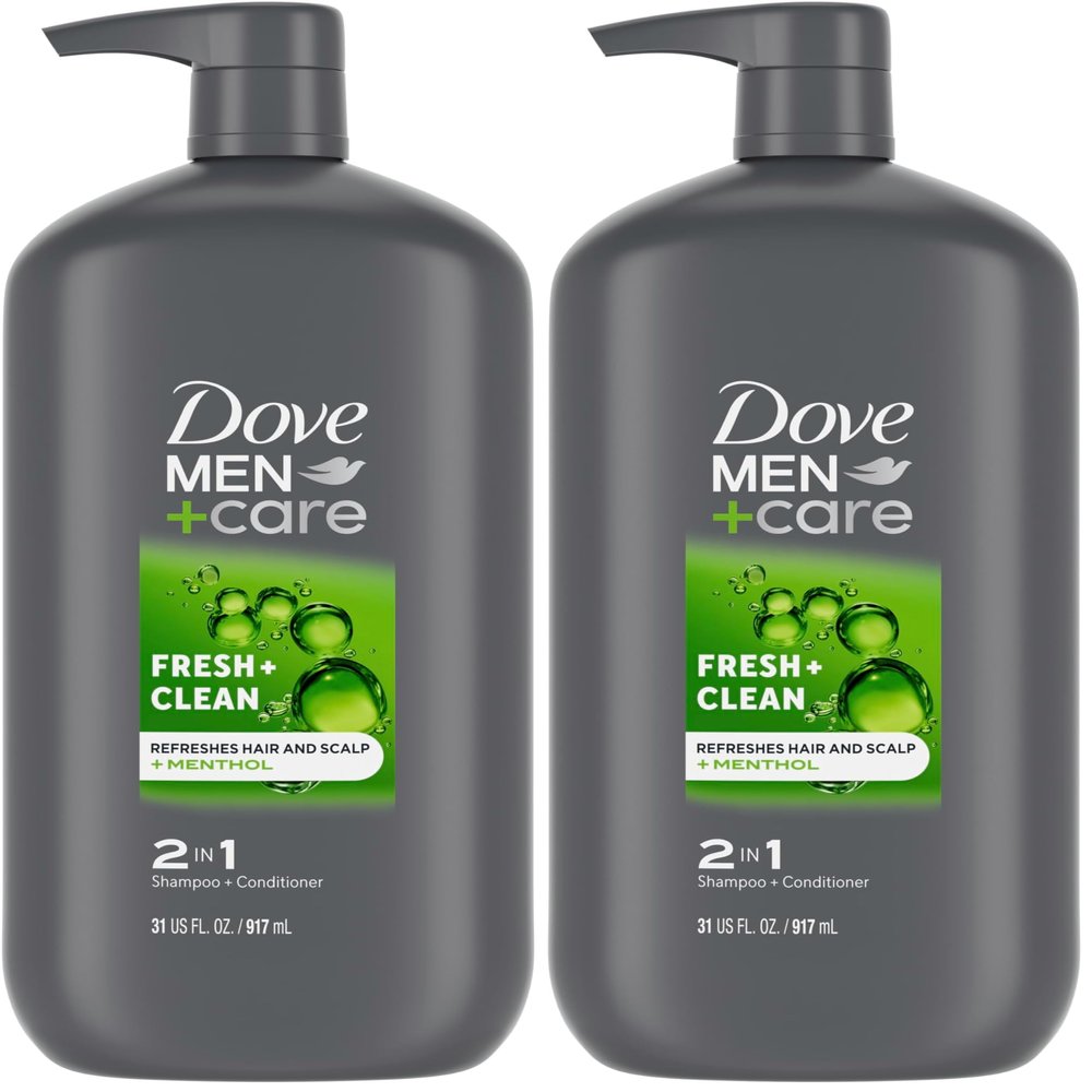 Dove Men+Care 2 in 1 Shampoo and Conditioner Fresh & Clean for Clean Hair Shampoo and Conditioner for Stronger, Healthy Hair Everyday 31 oz (Pack of 2)