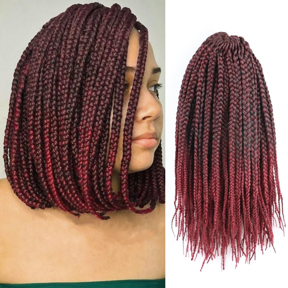 10 Inch Box Braids Crochet Hair Burgundy Crochet Box Braids Pre Looped 7 Packs Braiding Hair for Black Women (10 Inch,7 Packs, Tbug)