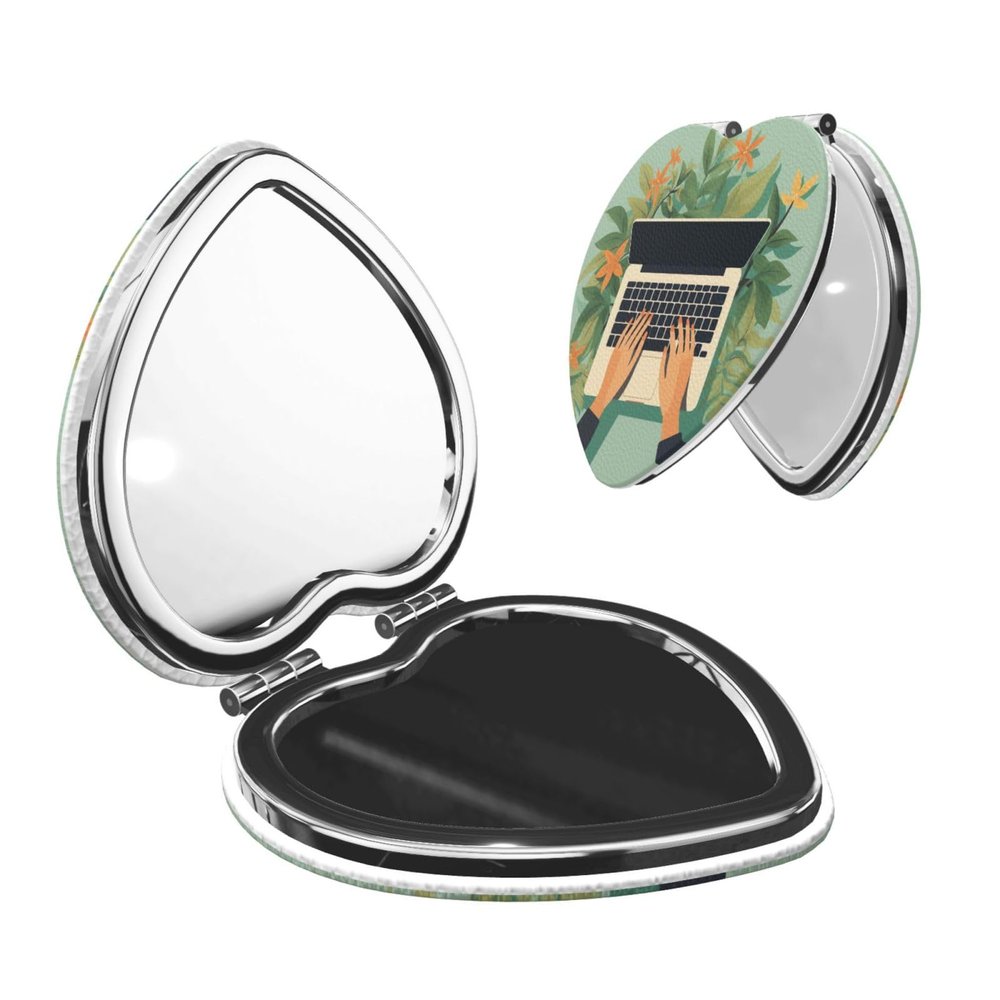 VTCTOASY Travel Makeup Mirror Portable Compact Mirror Office Makeup Mirror Double-Sided Pocket Mirror Magnifying 1x/2x PU Leather Travel Mirror for Daily Work Business Heart Shape