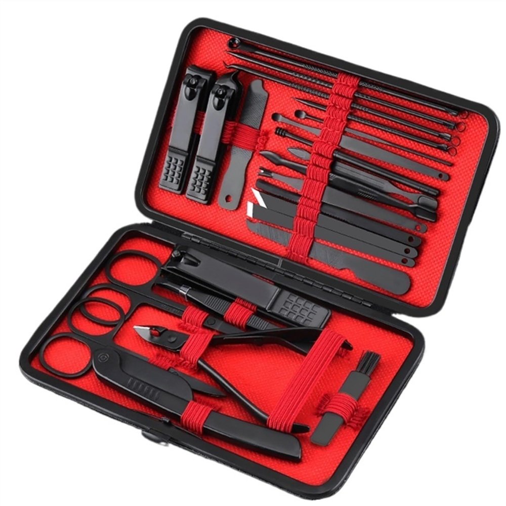 Bustards Nail Clipper Set 24pcs Black Nail Clipper Kit Finger Nail Clipper Portable Pedicure Manicure Nail Clipper Set with Holsters for Gift Fingernail Clipper