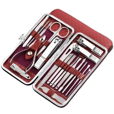 Bustards Nail Clipper Set Home Nail Clipper Set of 18 Pieces Large Size Dead Skin Pliers Diagonal to Remove Dead Skin Small Eyebrow Clipper Leather Sleeve Fingernail Clipper(Red)