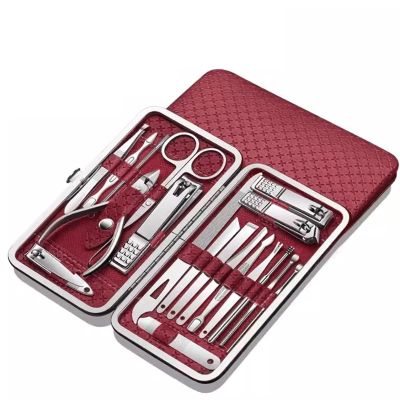 Bustards Nail Clipper Set 19PCS Nail Clipper Set Complete Set of Nail Clippers Pedicure Tools Hand Care Tools Beveled Nail Clippers Fingernail Clipper(Red)