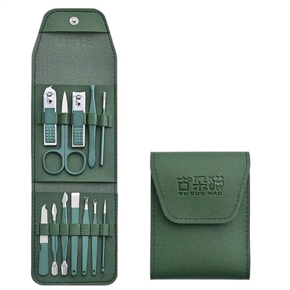 Bustards Nail Clipper Set 12-Piece Nail Clipper Set Convenient Beauty Tool Clipper Manicure Nail Trimmer Pedicure Knife Ear Peeling Knife Nail Manicure Fingernail Clipper(Dark Green)