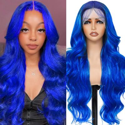 BOTNNS Blue Human Hair Wig 13x4 Body Wave HD Lace Front Wigs Human Hair Pre Plucked Blue Wig Human Hair 200 Density Blue Lace Frontal Wigs For Women 22 Inch