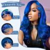 BOTNNS Blue Human Hair Wig 13x4 Body Wave HD Lace Front Wigs Human Hair Pre Plucked Blue Wig Human Hair 200 Density Blue Lace Frontal Wigs For Women 22 Inch view 2