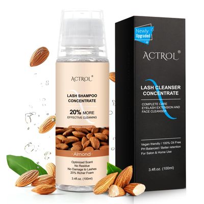 ACTROL Eyelash Shampoo Concentrate 100ml Lash Cleanser Concentrate Lash Wash Concentrate Upgrade Shampoo for Lashes DIY Eyelash Extensions Shampoo Almond