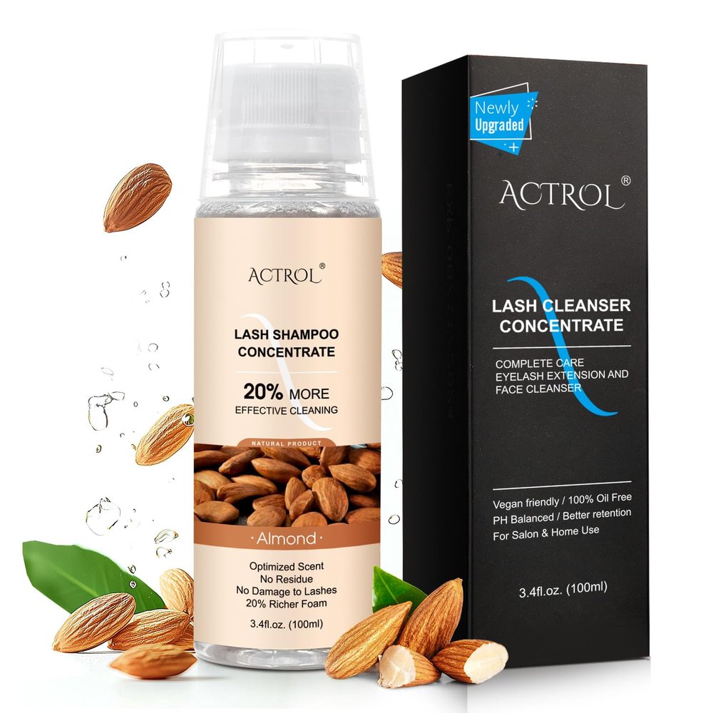 ACTROL Eyelash Shampoo Concentrate 100ml Lash Cleanser Concentrate Lash Wash Concentrate Upgrade Shampoo for Lashes DIY Eyelash Extensions Shampoo Almond