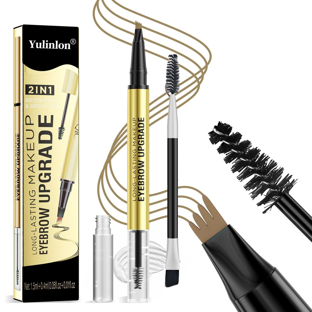 2 in 1 Long-Lasting Eyebrow Pencil and Brow Up-Grade Gel, Light Brown and Brown Shades (2#Brown)