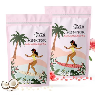 Ajoura Hard Wax Beads 2-Pack:Cream & Rose Wax for Coarse Hair Removal -1lb each