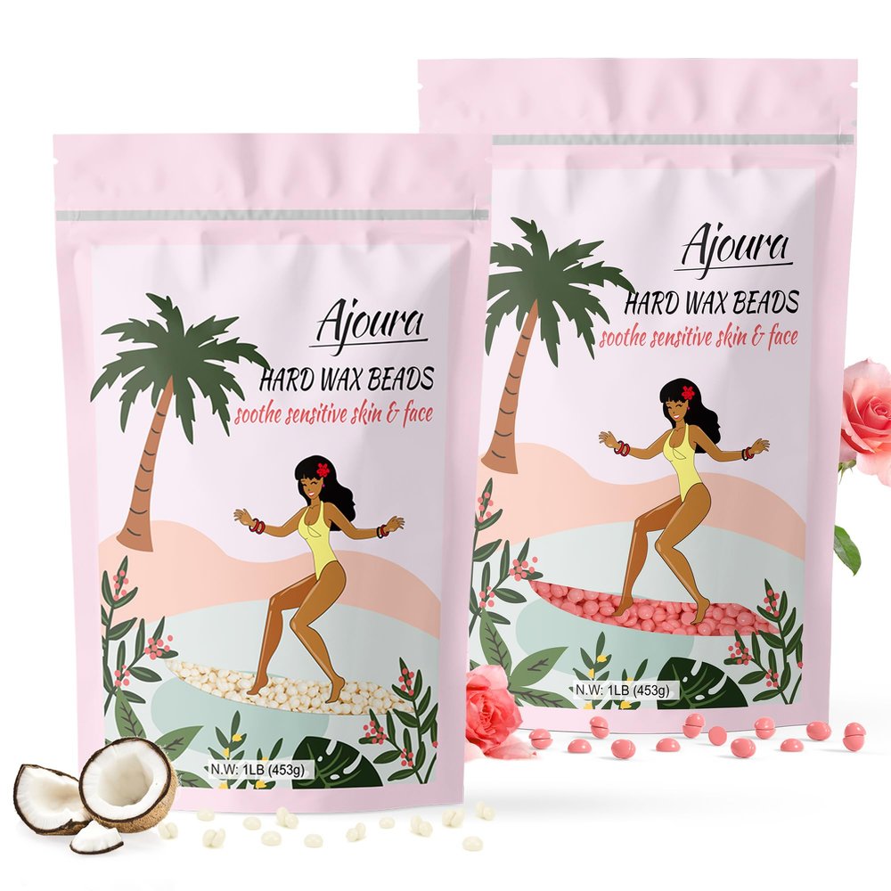 Ajoura Hard Wax Beads 2-Pack:Cream & Rose Wax for Coarse Hair Removal -1lb each