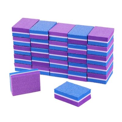 50pcs Mini Nail File Buffer Colorful Sponge Double Sided Polisher Cuticle Remover Files Manicure Tool(Blue-Purple)