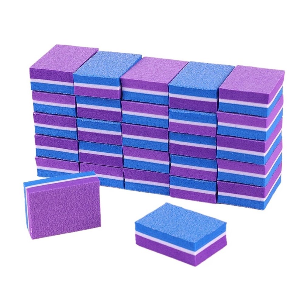 50pcs Mini Nail File Buffer Colorful Sponge Double Sided Polisher Cuticle Remover Files Manicure Tool(Blue-Purple)