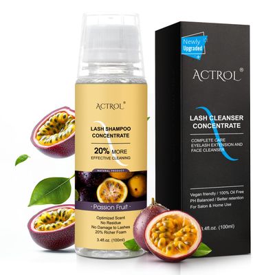 ACTROL Eyelash Shampoo Concentrate 100ml Lash Cleanser Concentrate Lash Wash Concentrate Upgrade Shampoo for Lashes DIY Eyelash Extensions Shampoo Passion Fruit