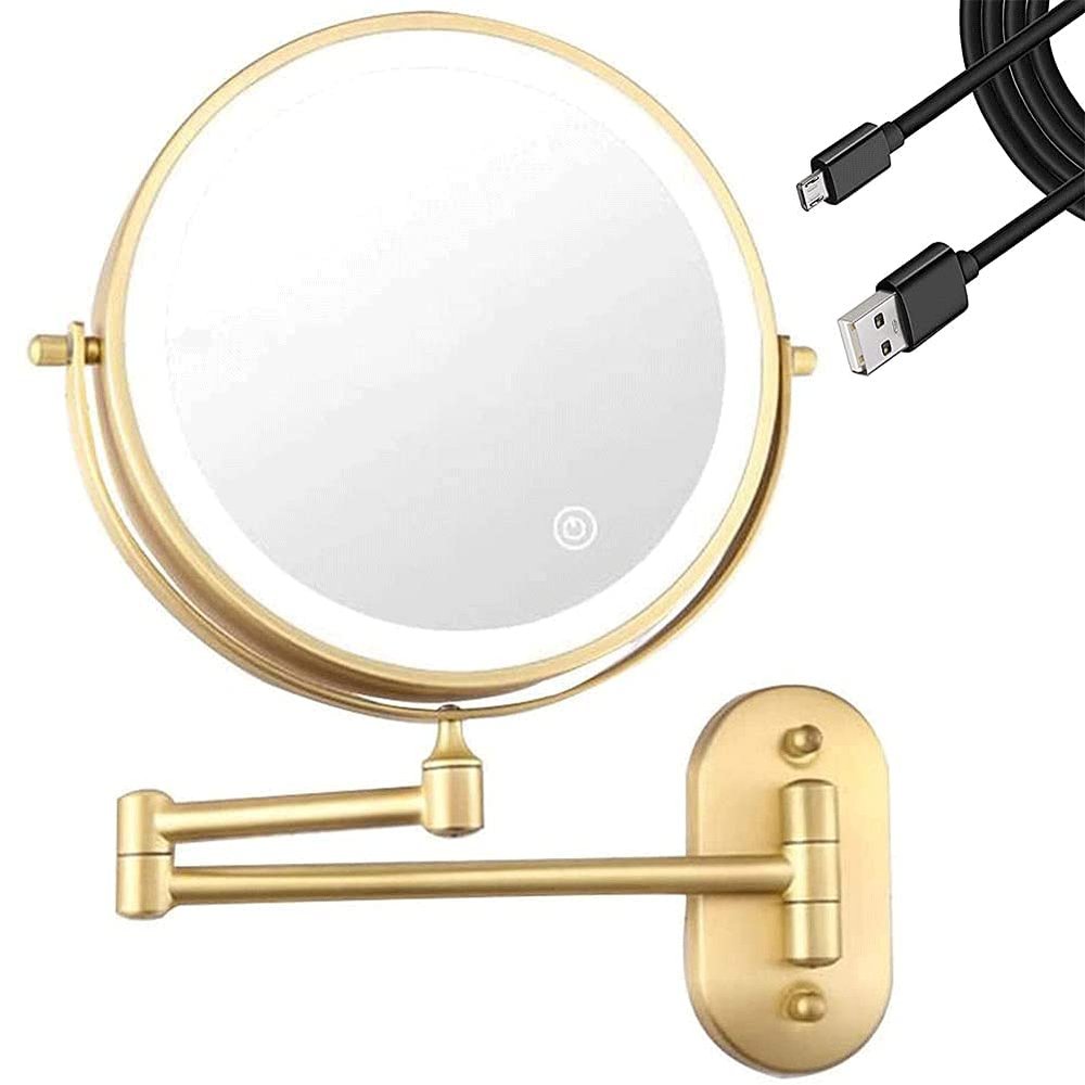 8" Led Wall Mounted Makeup Mirror 3 Color Mode USB Charge Touch Screen Adjustable Lightd Double Sided 1X/5X Magnifying Cosmetic Vanity Mirror Swivel Extendable/1*/7*