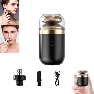 Capsule RazorUsb Charging Mini 2-In-1 Portable Electricshaver Travel Razor with Nose Hair Trimmer Waterproof Washable Rotary Razorfor Shaving Beard and Trimming Nose Hair Men Shaver (1pcsa)