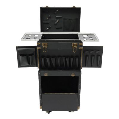 Beauty Salon Luggage, Large Makeup Train Case with 4 Wheels, Black Lockable Multi-Functional Cosmetic Suitcase Hair Stylist Rolling Case Organizer Box for Manicurists, Hairstylists, Beauticians