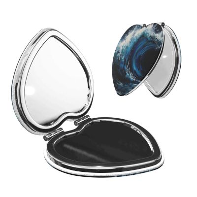 LZQPOEAS Blue Wave Painting Makeup Mirror 2-Sided 1X/2X Magnification Compact Mirror Small Pocket Mirror for Purse Folding Portable Handheld Mirror Travel Makeup Mirror for Gift Heart Shape