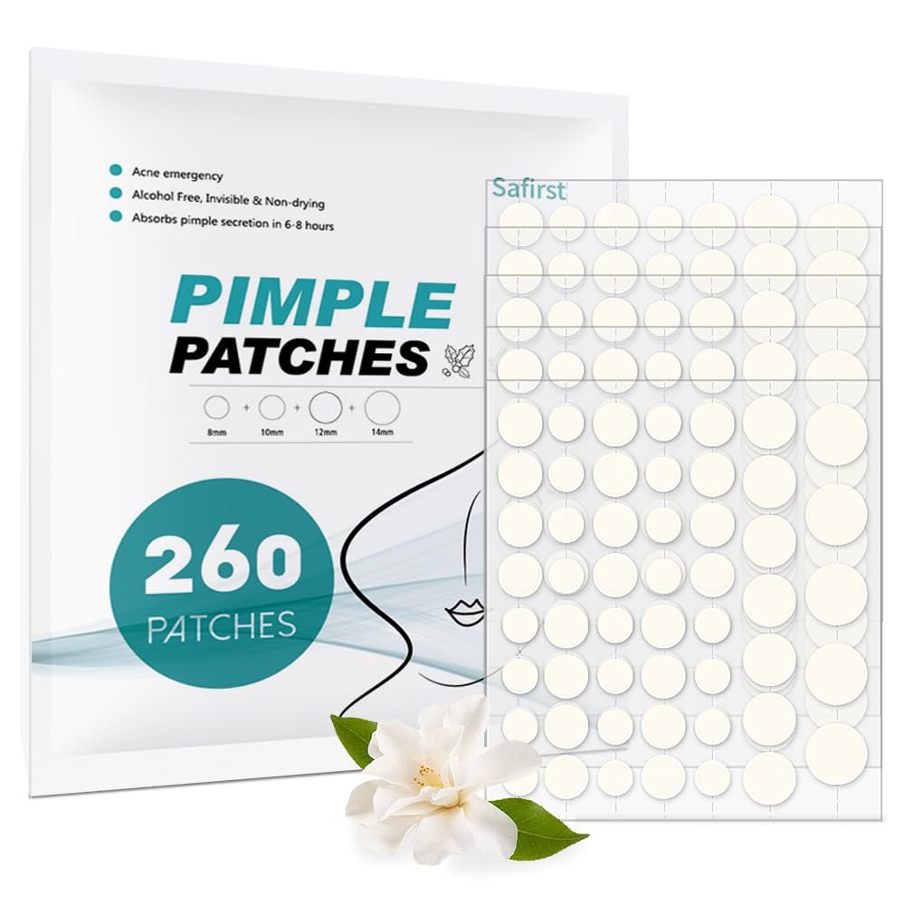 Safirst Sticky Acne Patches Hydrocolloid Pimple Absorbing Patch 4 Size 260 Counts Spot Blemish Invisible Stickers Zit Dot Cover Breakout Treatment