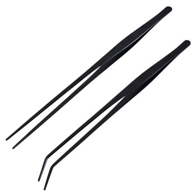 kobeIeen Stainless Steel Aquarium Tweezers Set 27cm Practical Plant & Reptiles Feeding Tool Straight and Curved Head Practical