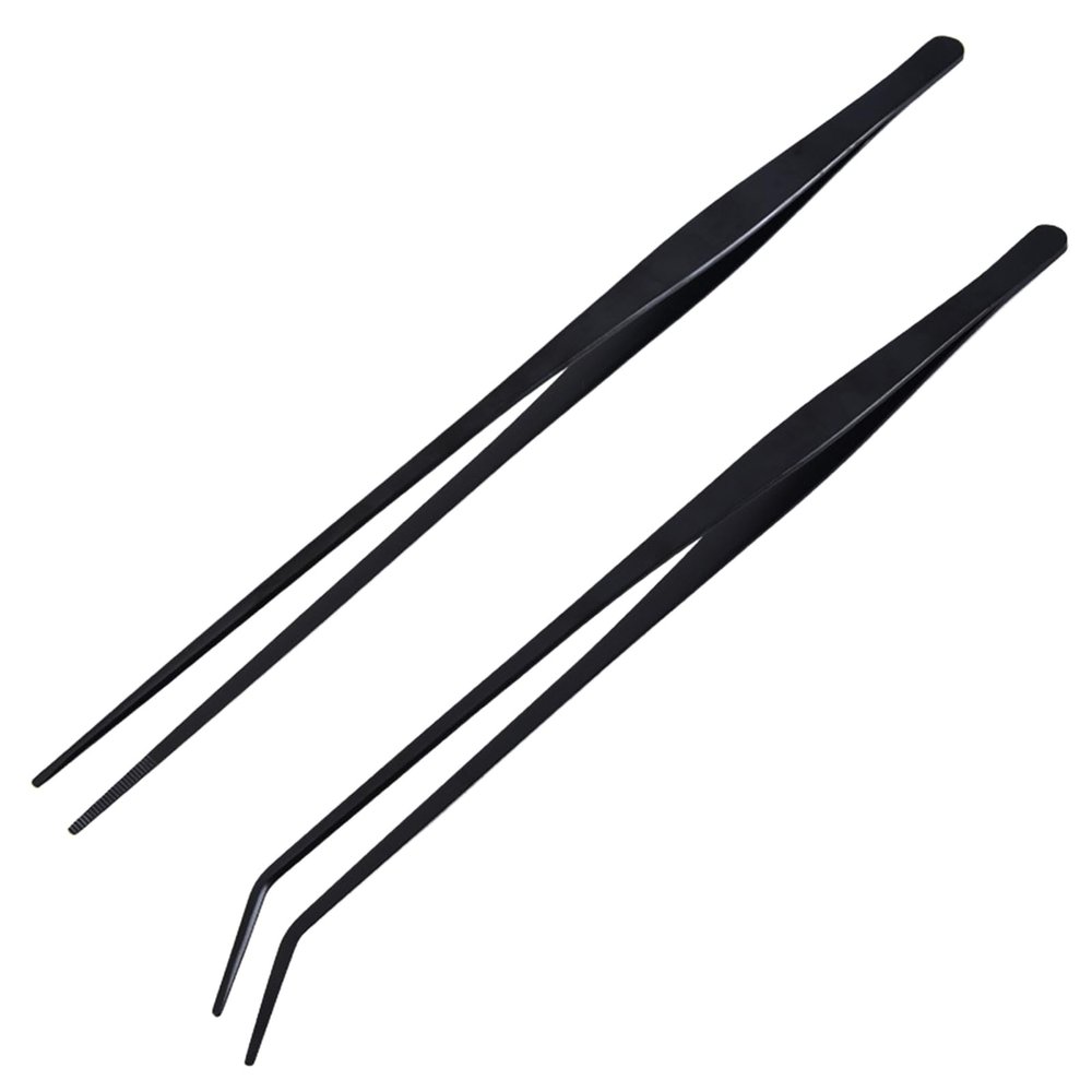 kobeIeen Stainless Steel Aquarium Tweezers Set 27cm Practical Plant & Reptiles Feeding Tool Straight and Curved Head Practical