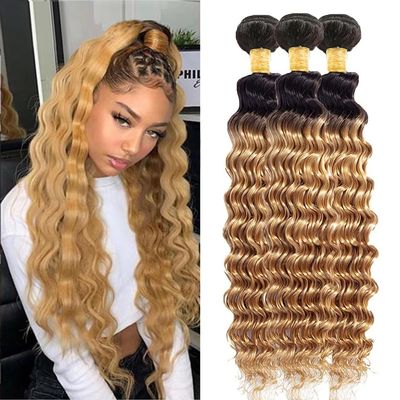 10 12 14 inch Ombre Human Hair Bundles 1B27 Honey Blonde Bunldes Deep Wave Bundles Human Hair Wet And Wavy Bundle Hair Real Unprocessed Virgin Weave Hair For Black Women