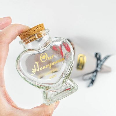 Fornixe Personlized Honeymoon Sand Jar, Heart Shaped Glass Jars with Customised Text Date Custom Sand Bottles Keepsake Jar for Decorations, Wedding Party Favors(Style4)