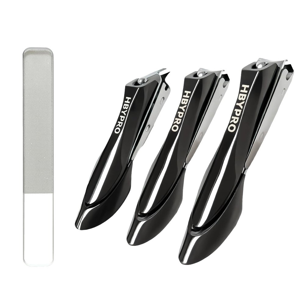 HBYPRO Heavy Duty Nail Clippers for Thick Nails for Seniors Stainless Steel Fingernail Toenail Clippers for Men Women Adult with Nail File, Black