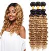 10 12 14 Inch Honey Blonde Bundlse Human Hair 1B27 Ombre Deep Wave Bundles Double Weft Brazilian Virgin Two Tone Black and Bonde Deep Wave Human Hair Extensions view 1
