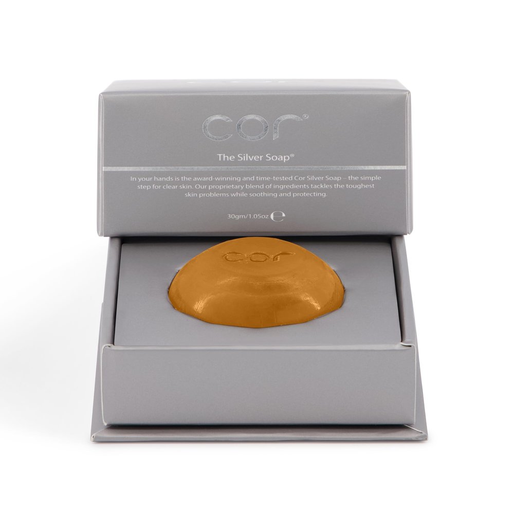 Cor Silver Soap - 1.05 oz | Multi-tasking men's facial cleansing bar with colloidal silver | Ideal for travel, the gym, home | Suited for acne prone skin