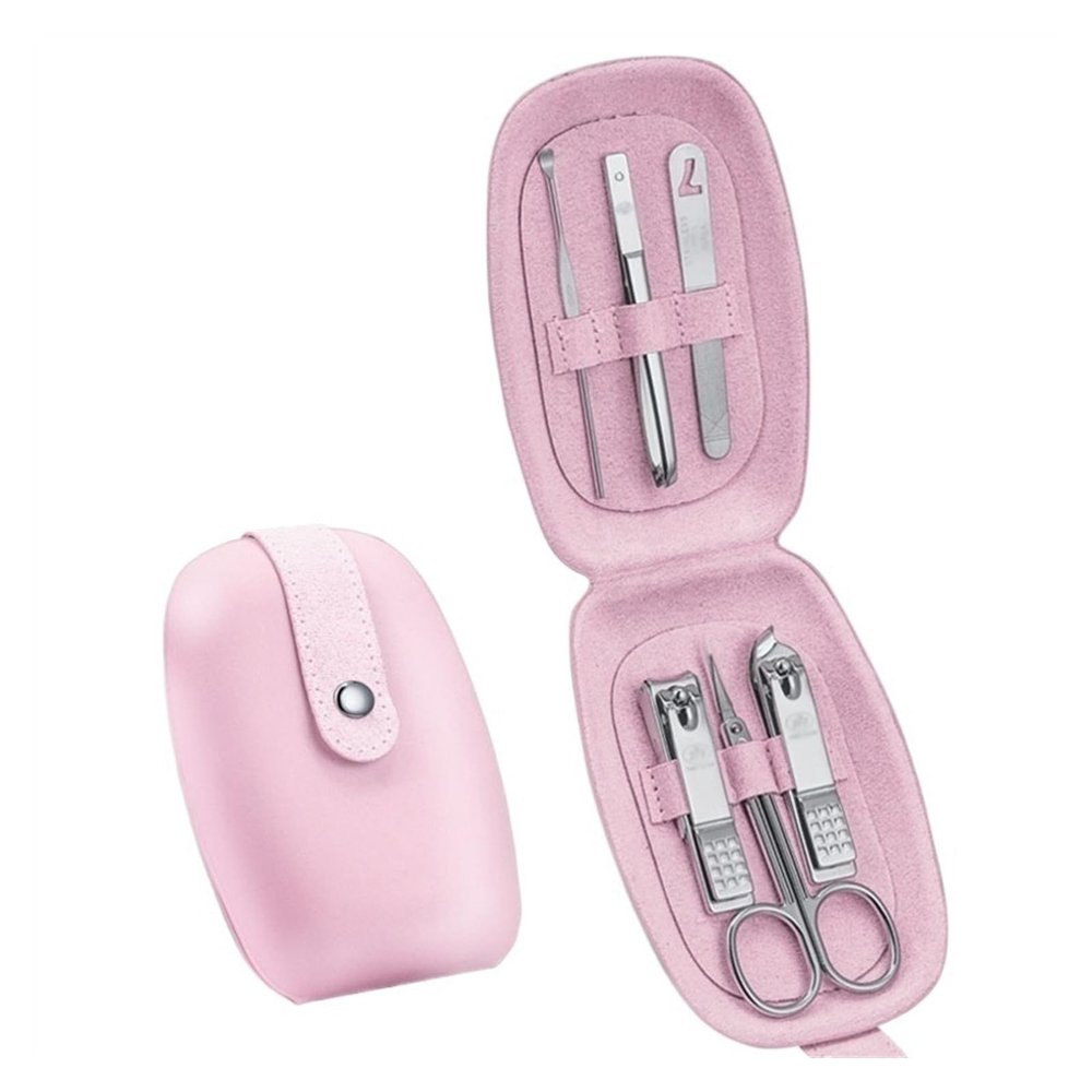 Bustards Nail Clipper Set 6Pcs Manicure Set for Women Girls, Nail Clippers Kit, Stainless Steel Nail Clipping Tools Portable Travel Grooming Kit with Stylish Leather Case Fingernail Clipper(Pink)