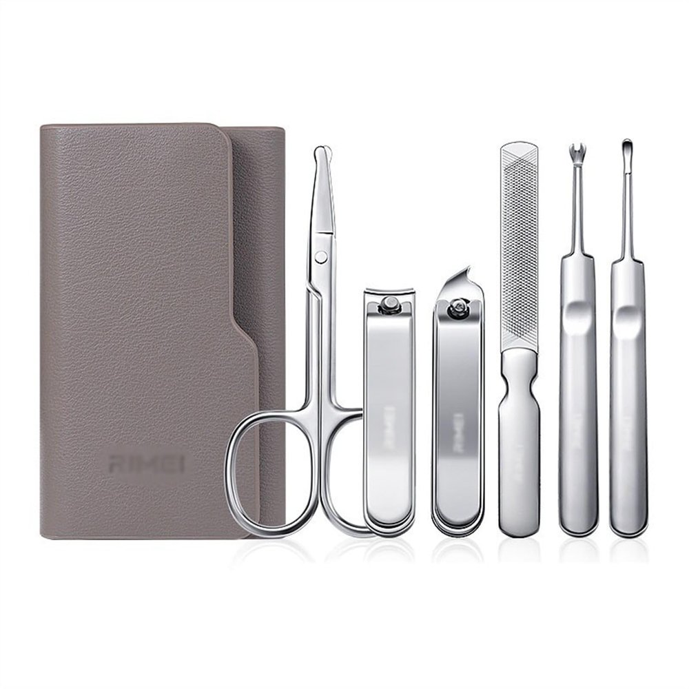 Bustards Nail Clipper Set Nail Clipper Set, 6Pcs Stainless Steel Professional Manicure Set Pedicure Kit, Portable Nail Scissors Grooming Kit with Leather Travel Case Fingernail Clipper(Gris)