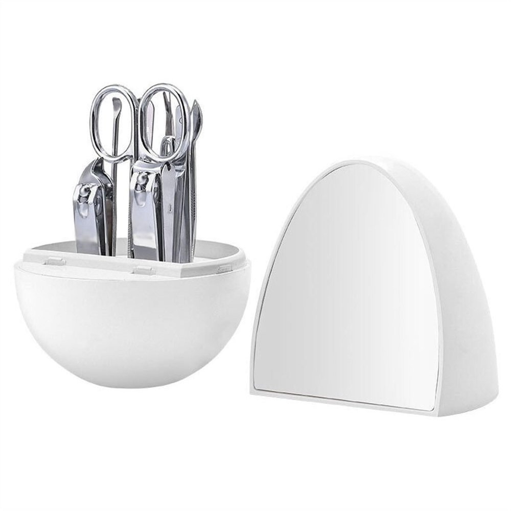 Bustards Nail Clipper Set Manicure, Pedicure Kit, Nail Clippers Set of 8Pcs, Professional Grooming Kit, Personal Nail Care Tools with Egg Shaped Travel Case Fingernail Clipper(White)