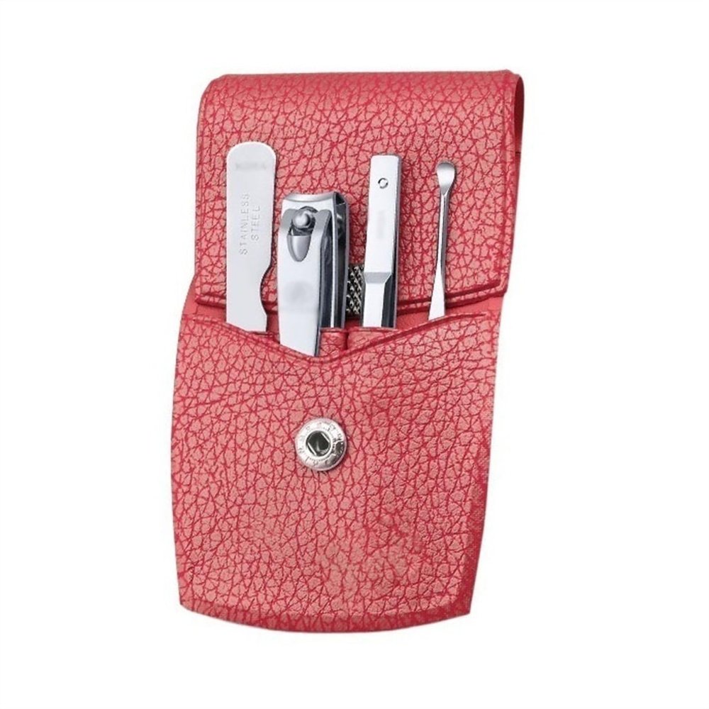 Bustards Nail Clipper Set Nail Clipper Set for Men Women, Stainless Steel Nail Cutter Travel Kit, Personal Nail Care Tools Manicure Kit with Portable Leather Case Set of 4 Fingernail Clipper(Red)