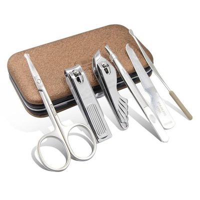 Bustards Nail Clipper Set Manicure Set Nail Clippers Kit, 6 in 1 Pieces Stainless Steel Manicure Kit, Professional Grooming Kits, Nail Care Tools with Exquisite Travel Case Fingernail Clipper
