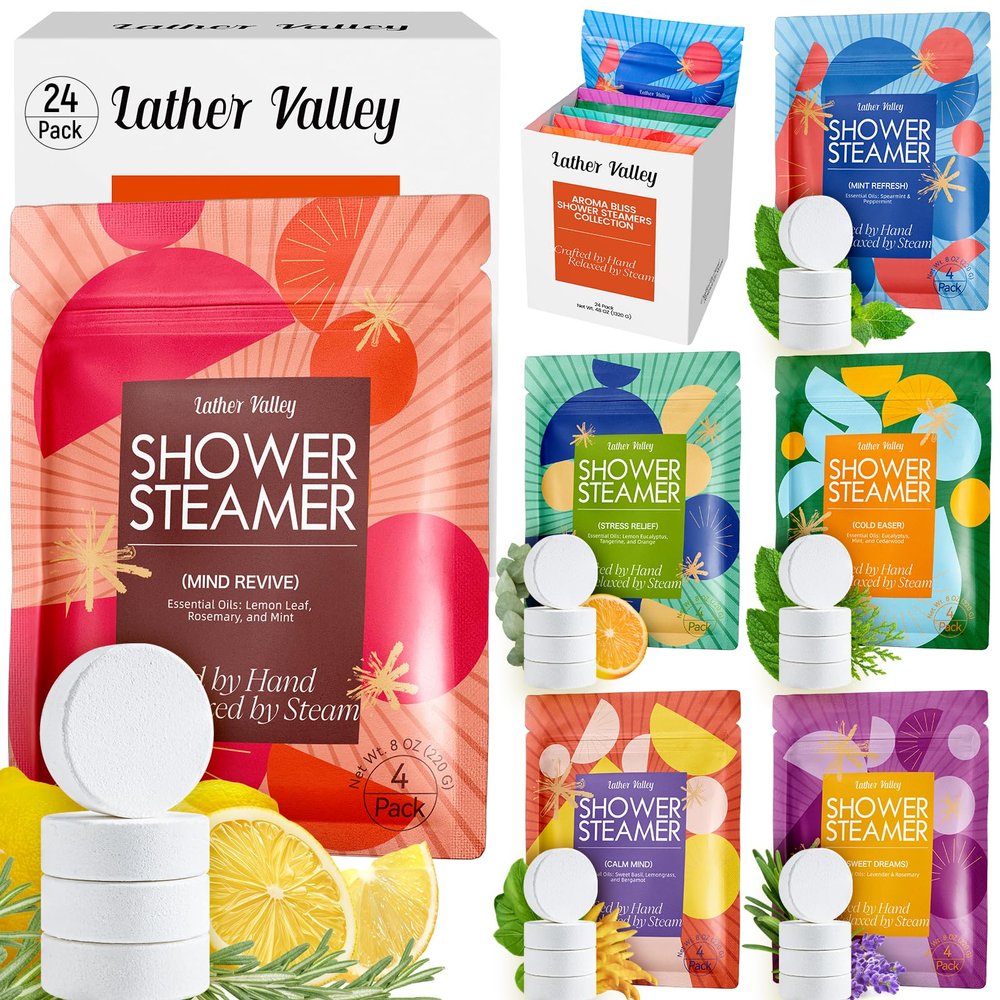 Aromatherapy & Sport Shower Steamers  24 Pack Shower Bombs with 6 Scents, 100% Pure Essential Oils, Refreshing & Relaxing, Spa & Birthday Gifts for Women, Ideal Summer Self-Care & Fathers Day Gift