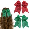 2 Pcs Christmas Cheer Hair Bows Large Glitter Bow Hair tie Green Red Cheer Bow Ties Elastic Hair Tie Ponytail Holder Cheerleading Hair Band Christmas Hair Accessory for Women Girls view 1
