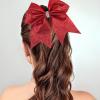 2 Pcs Christmas Cheer Hair Bows Large Glitter Bow Hair tie Green Red Cheer Bow Ties Elastic Hair Tie Ponytail Holder Cheerleading Hair Band Christmas Hair Accessory for Women Girls view 3