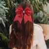 2 Pcs Christmas Cheer Hair Bows Large Glitter Bow Hair tie Green Red Cheer Bow Ties Elastic Hair Tie Ponytail Holder Cheerleading Hair Band Christmas Hair Accessory for Women Girls view 4