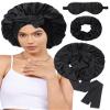 100% Mulberry Silk Bonnet for Sleeping Women Silk Hair Bonnet Elastic Tie Band with Silk Hair Scrunchies Silk Sleep Eye Mask(Black) view 1