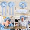 100% Mulberry Silk Bonnet for Sleeping Women Silk Hair Bonnet Elastic Tie Band with Silk Hair Scrunchies Silk Sleep Eye Mask(Mist Blue+Sky Blue) view 2