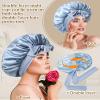 100% Mulberry Silk Bonnet for Sleeping Women Silk Hair Bonnet Elastic Tie Band with Silk Hair Scrunchies Silk Sleep Eye Mask(Mist Blue+Sky Blue) view 3