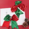 2 Pcs Large Sequin Hair Bow Glitter Cheer Bow Hair Tie Red Green Ribbon Bowknot Hair tie Cheerleader Hair Bow with Ponytail Holder Christmas Hair Accessories for Girls Teen view 2