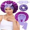 100% Mulberry Silk Bonnet for Sleeping Women Silk Hair Bonnet Elastic Tie Band with Silk Hair Scrunchies Silk Sleep Eye Mask(Wisteria+Violet) view 1