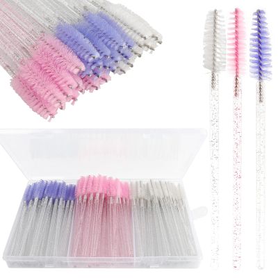 150Pcs Disposable Mascara Wands Spoolie Brush Crystal Eyebrow Brushes Eyelash Extension Applicator Makeup Kits With Container(Mix 3 Color)