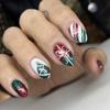 24Pcs Christmas Nails Press on Nails Short Almond Shaped Nails Christmas Tree Bow Fake Nails with Glue Red White Green Acrylic Nails Supply Full Cover Nail Tips Winter Xmas False Nails for Women Girls view 1